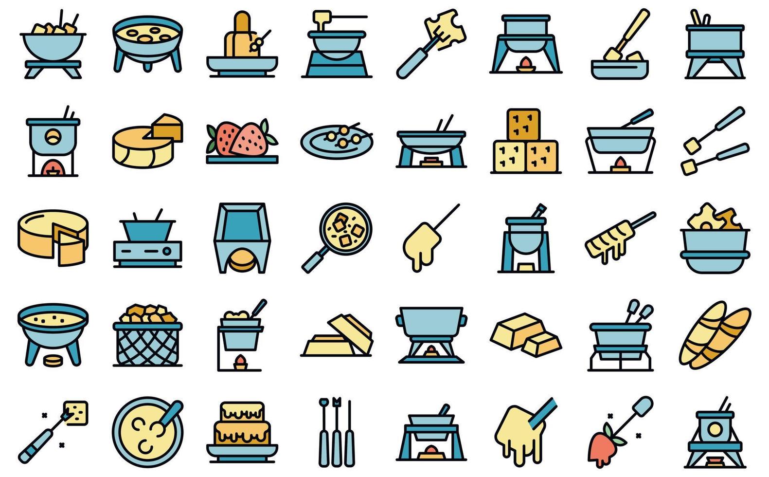 Fondue icons set vector flat