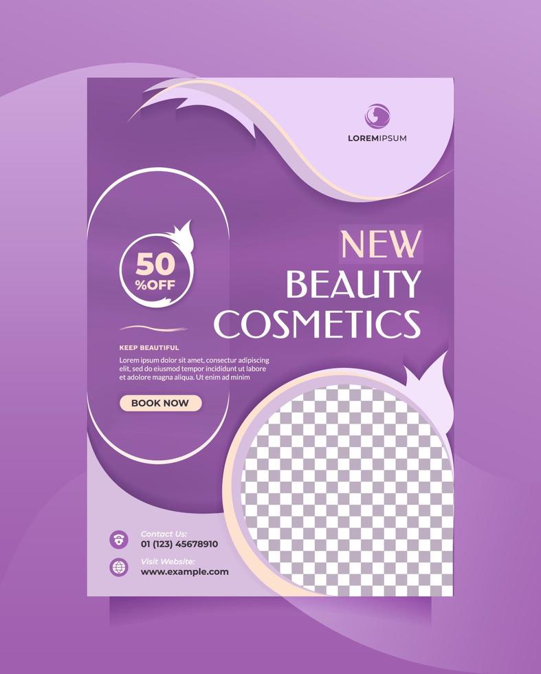 Template flyer and brochure with a4 size. Beautiful purple vector poster and banner design to promote cosmetics product, beauty salon, Healthy Skin Clinic, medical spa, something natural, etc