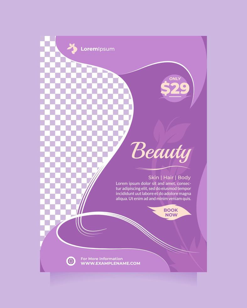 diseño de plantilla de folleto y folleto de salón de belleza y spa premium con tamaño a4. concepto de diseño de promoción creativa de spa profesional para el cabello, mascarilla para el cabello, peinado, venta de cosméticos, tratamiento de la piel vector