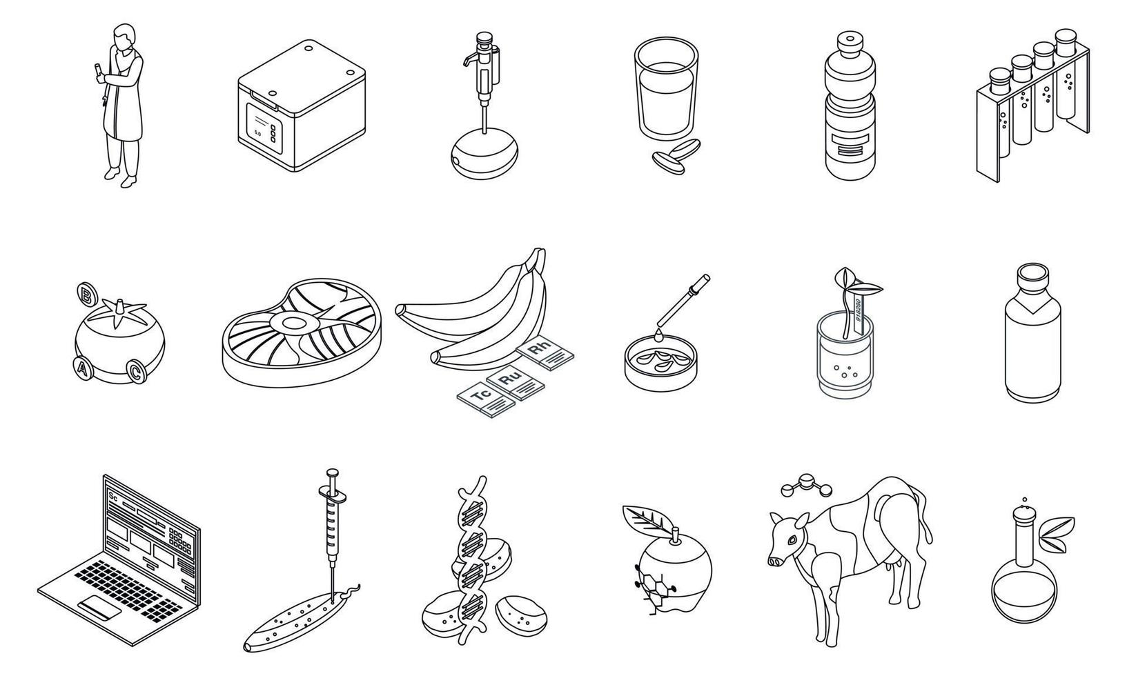 Gmo food icons set vector outline