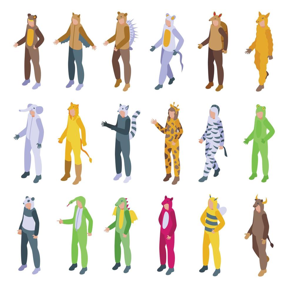 Halloween animal costume icons set isometric vector. Cat costume vector