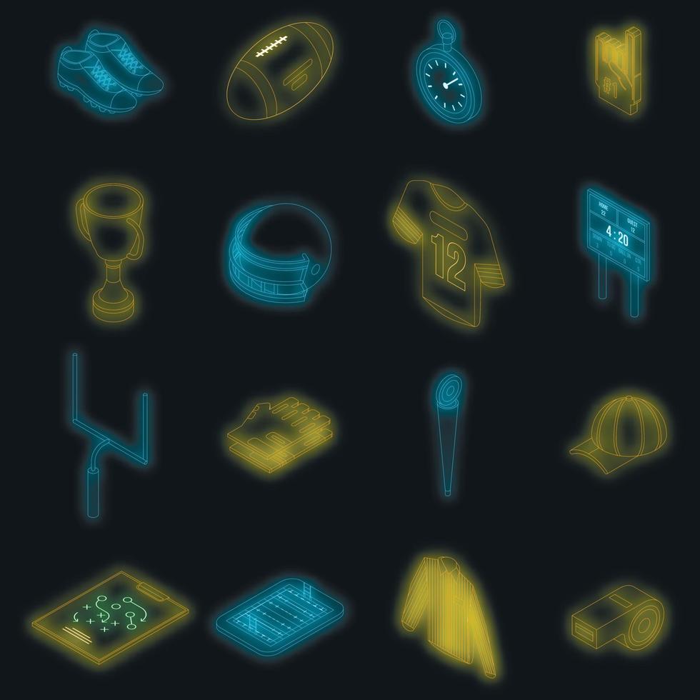 American football equipment icons set vector neon