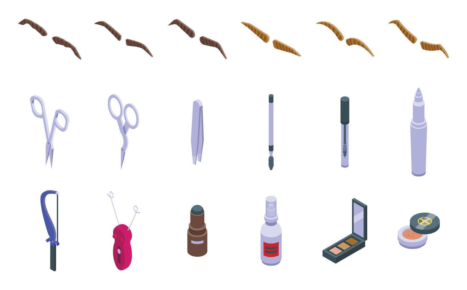 Eyebrow correction icons set isometric vector. Brow beauty vector