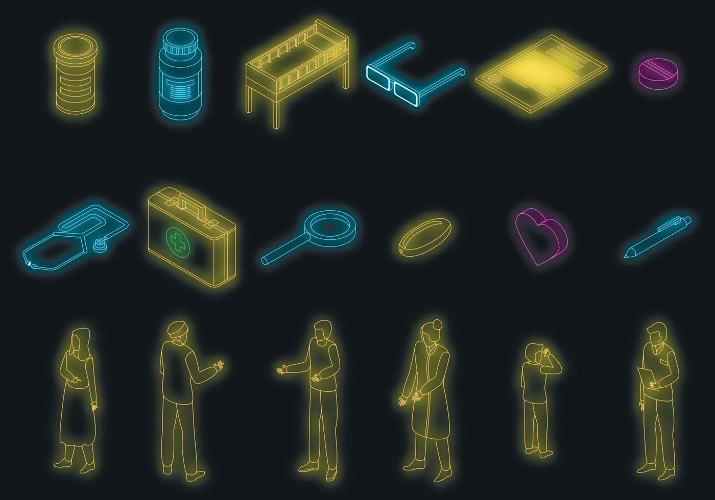 Family health clinic icons set vector neon