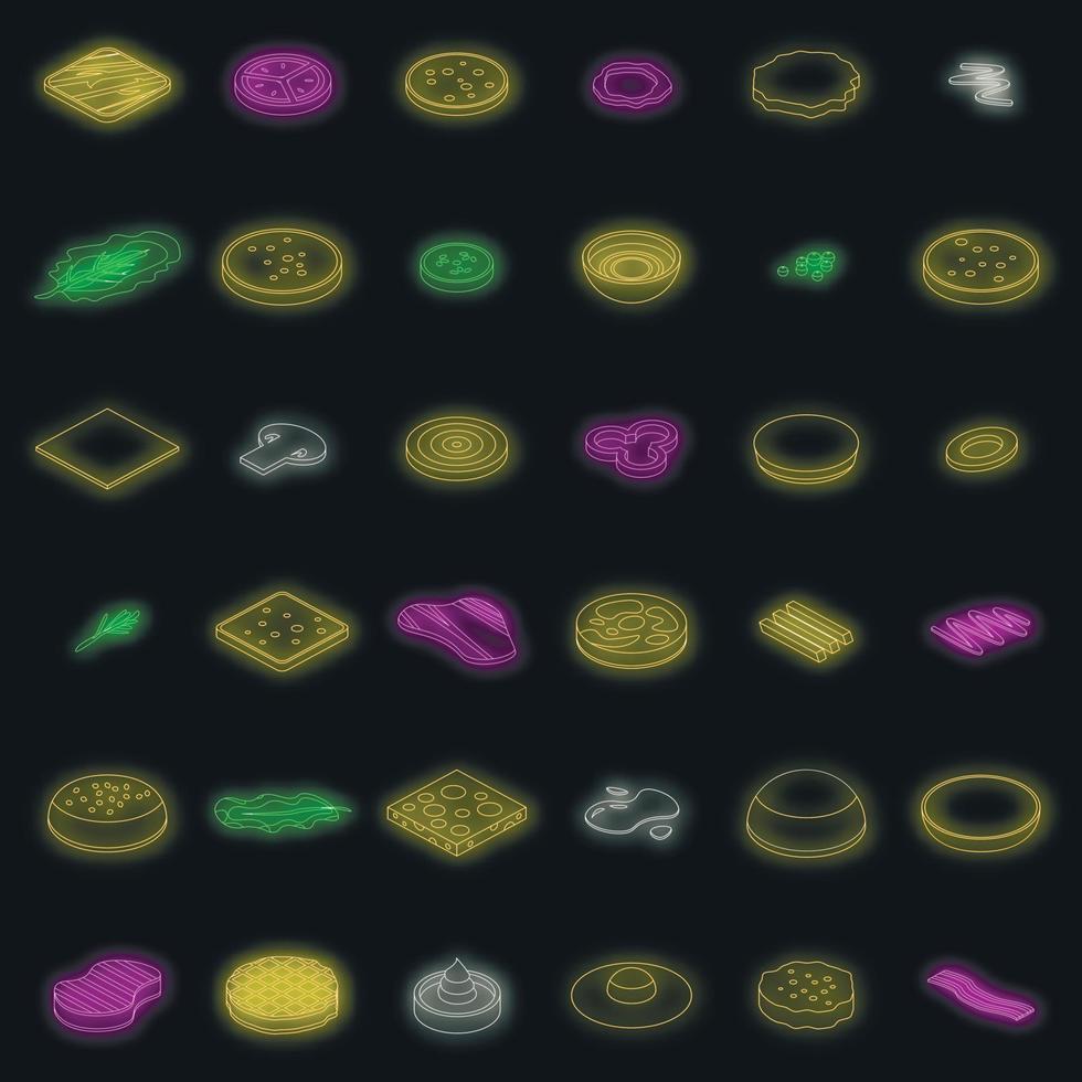 Burger icons set vector neon