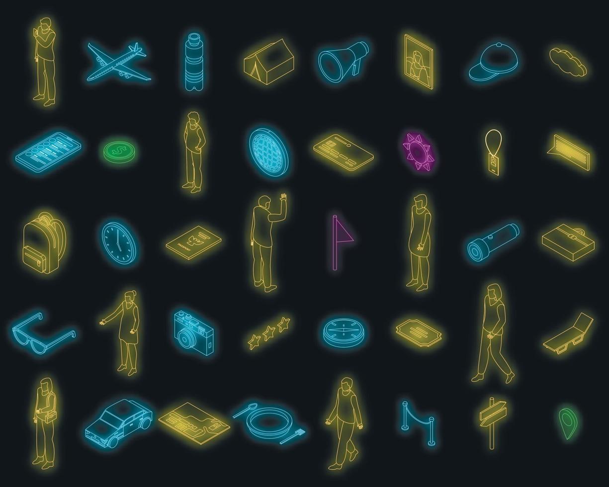 Excursion icons set vector neon
