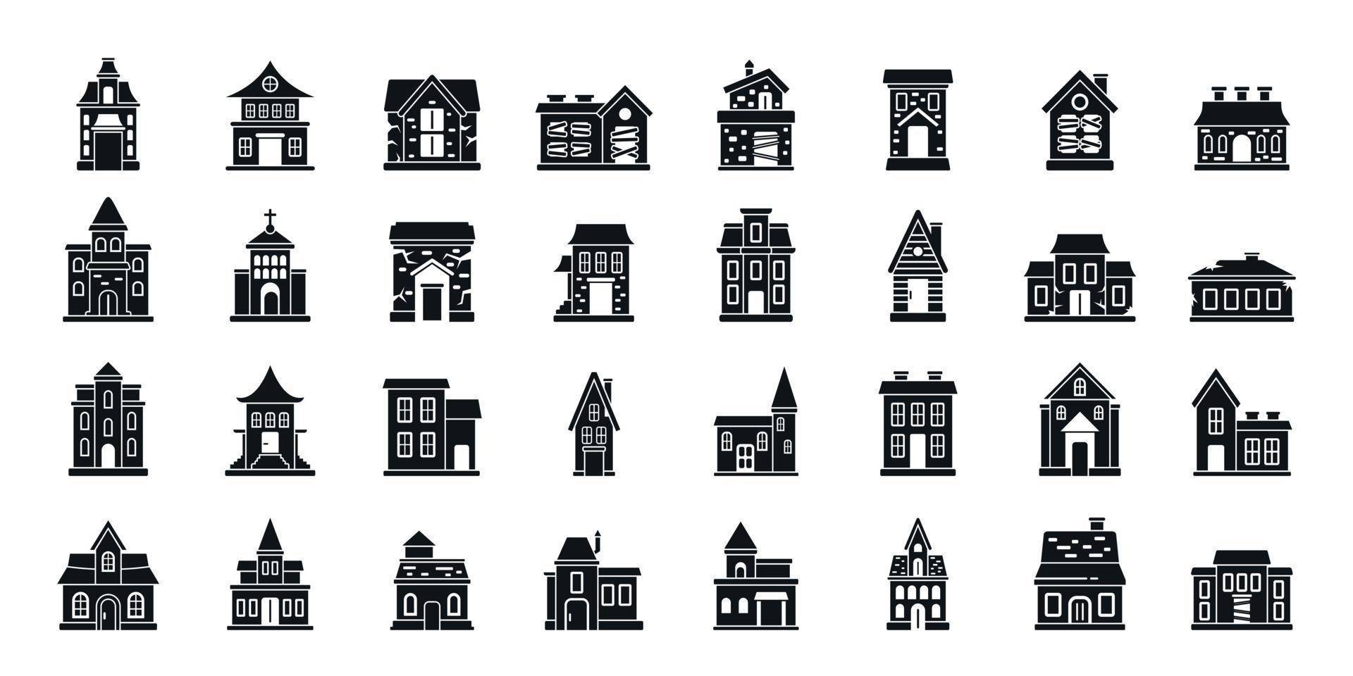 Creepy house icons set simple vector. Scary castle vector