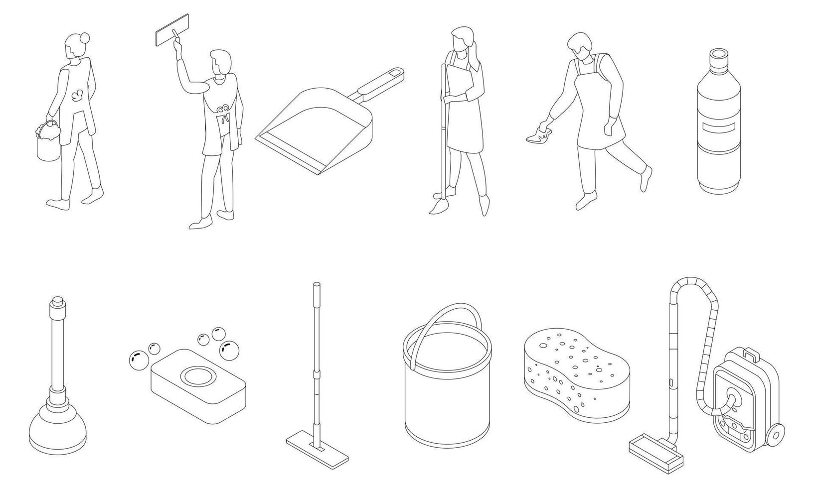 Cleaner equipment icons set vector outline