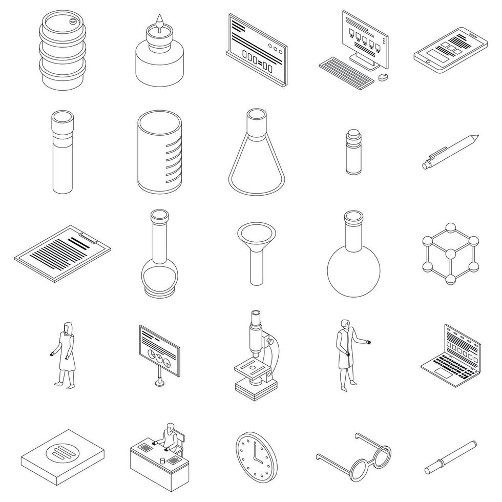 conjunto de iconos de experimentos de laboratorio químico contorno vectorial vector