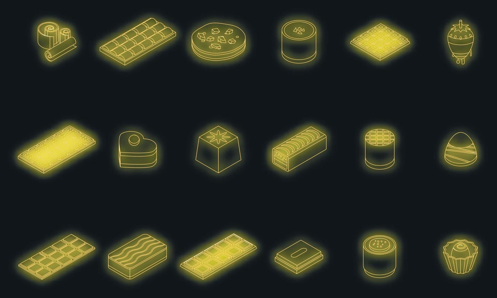 Chocolate icons set vector neon