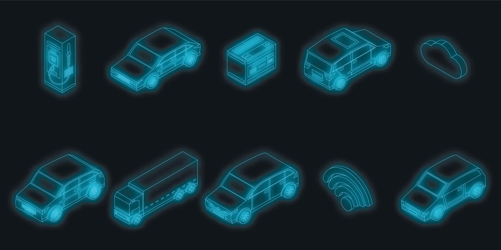 Hybrid icons set vector neon