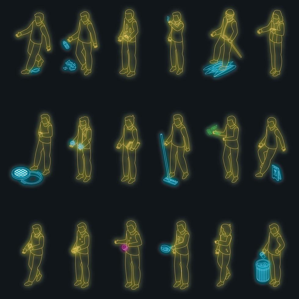 Careless person icons set vector neon