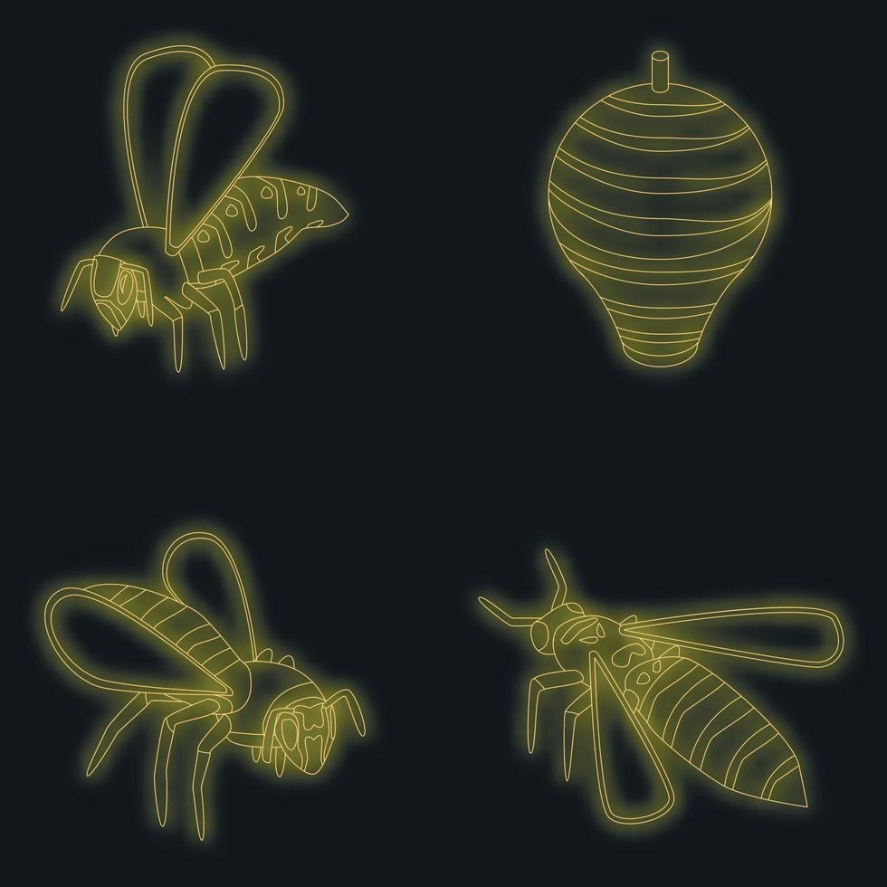 Wasp icons set vector neon