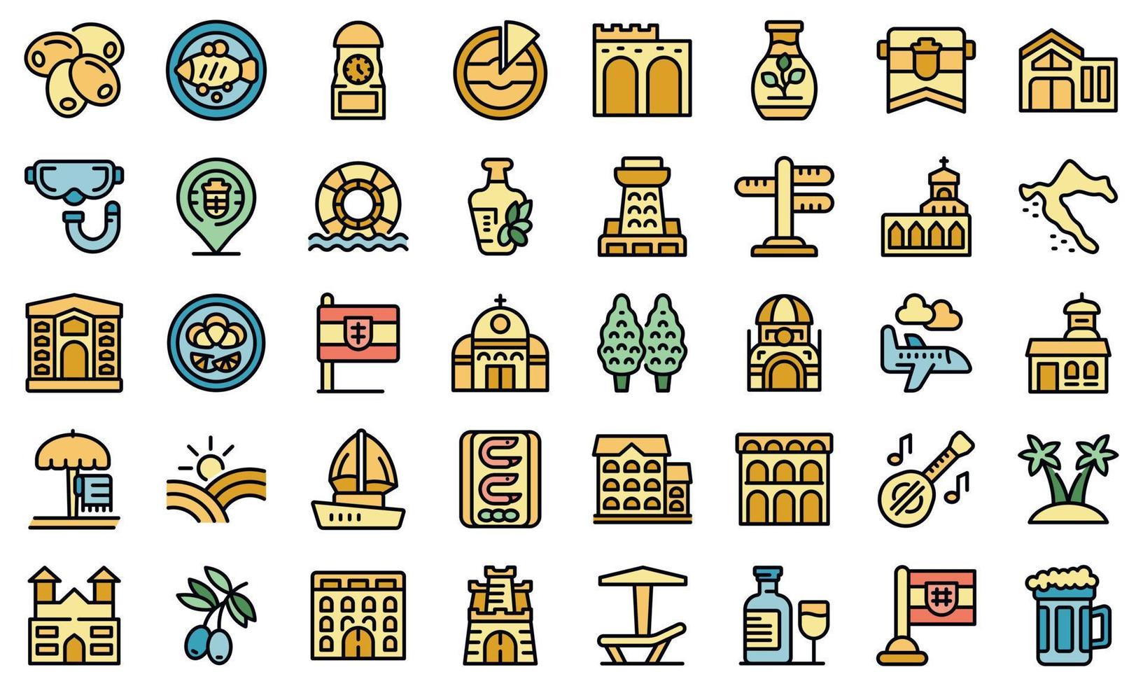 croacia, iconos, conjunto, vector, plano vector