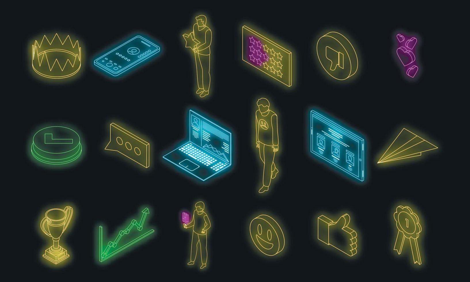 Reputation icons set vector neon