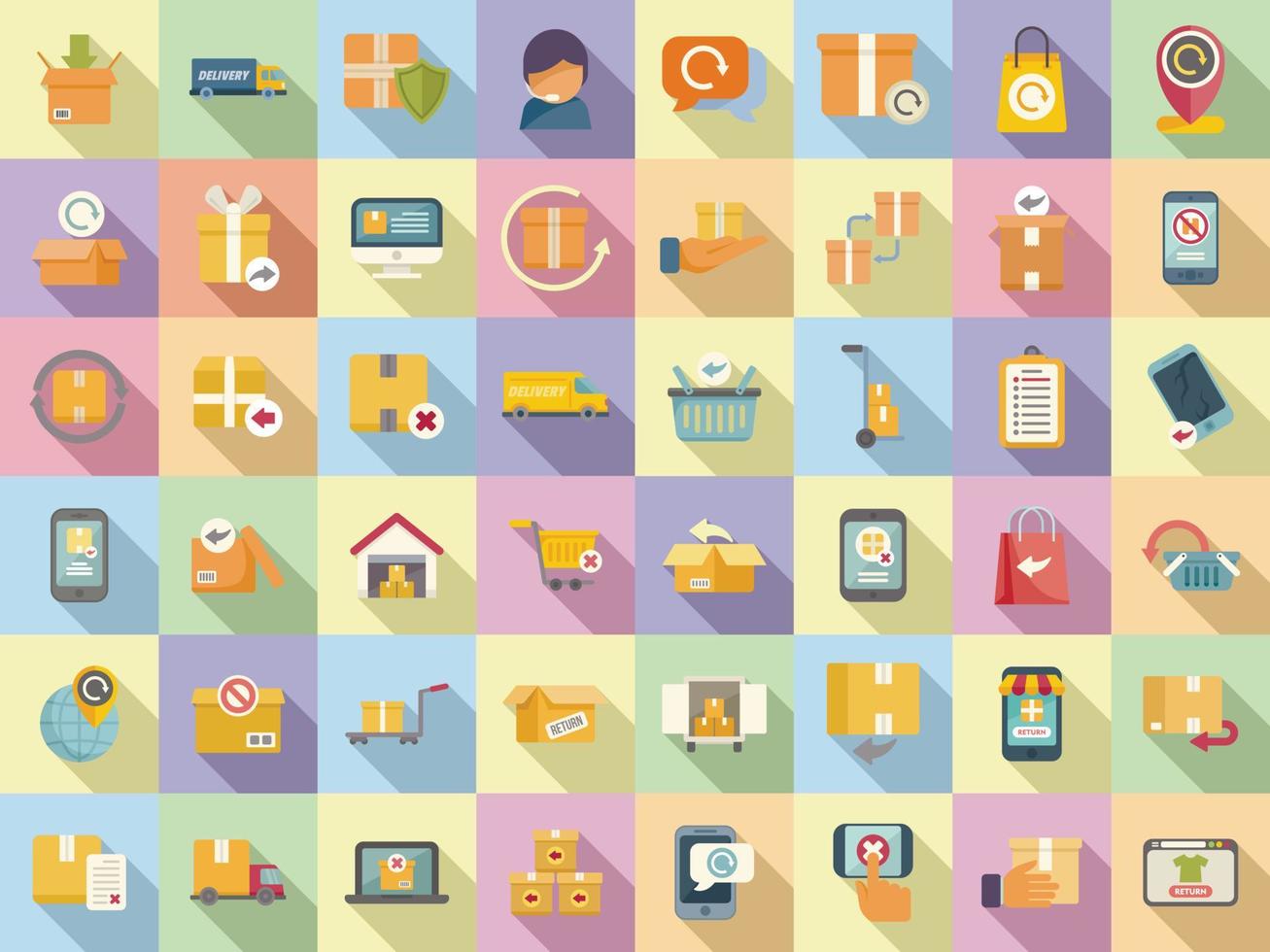 Return of goods icons set flat vector. Agreement certificate vector