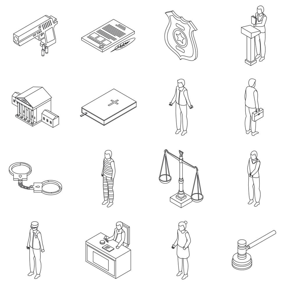 Criminal justice icons set vector outline