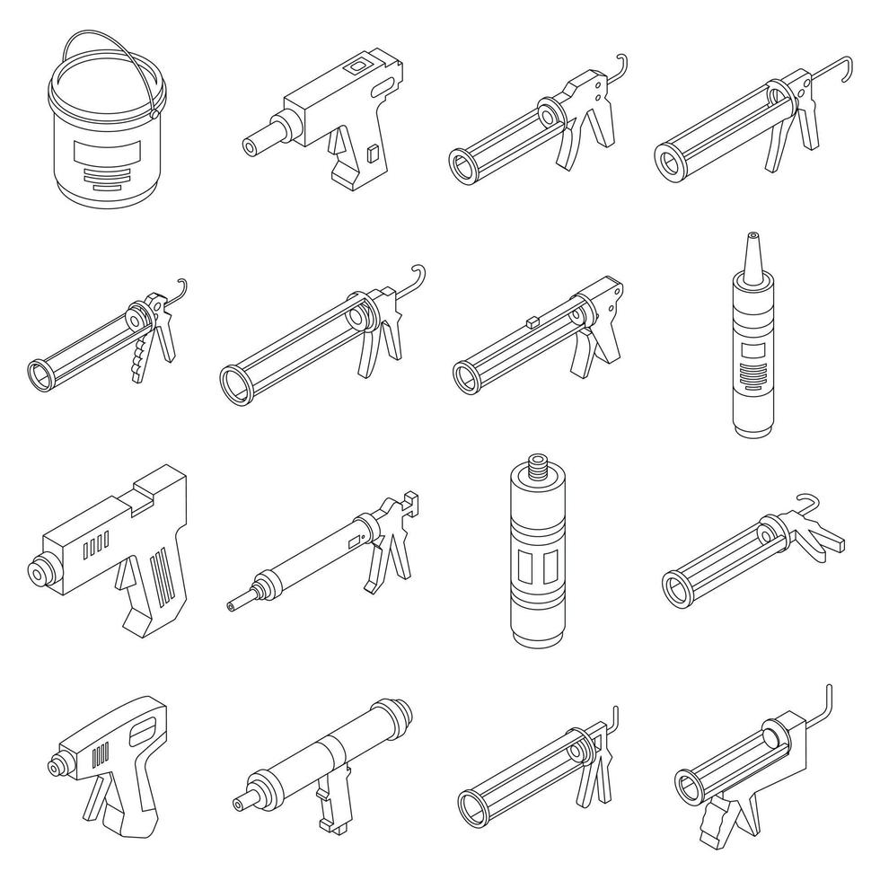 Silicone caulk gun icons set vector outline