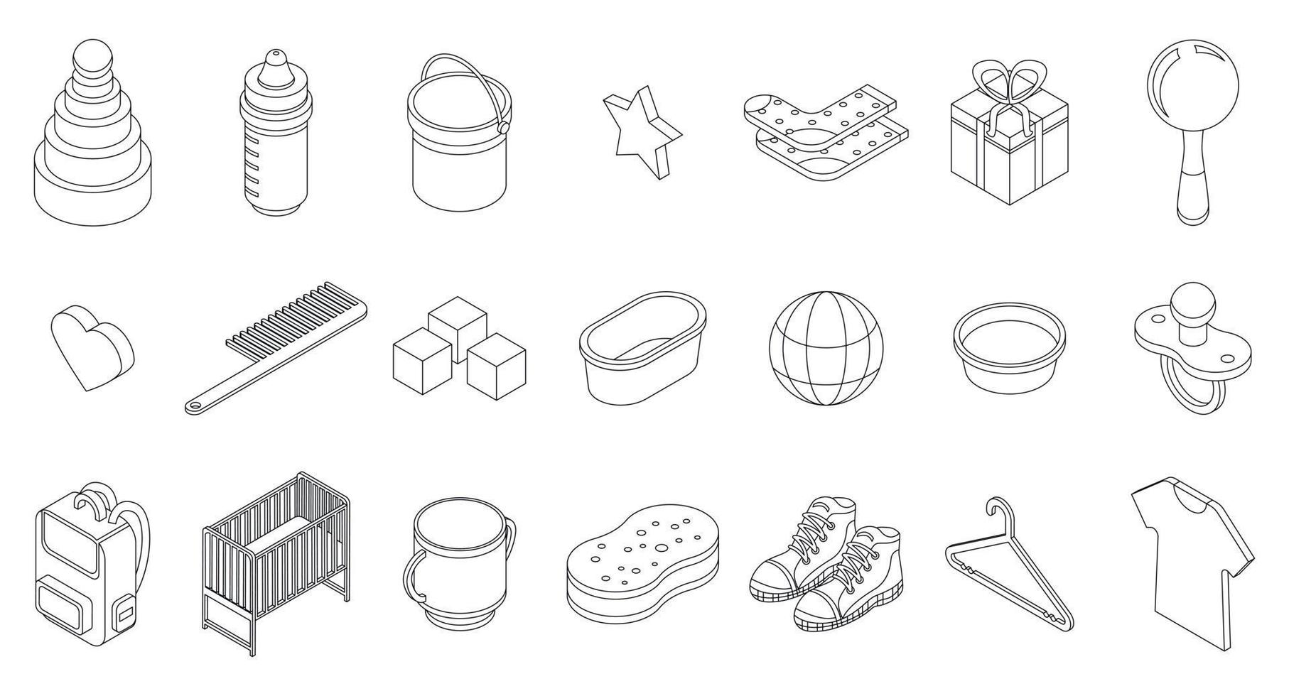 Baby items icons set vector outline
