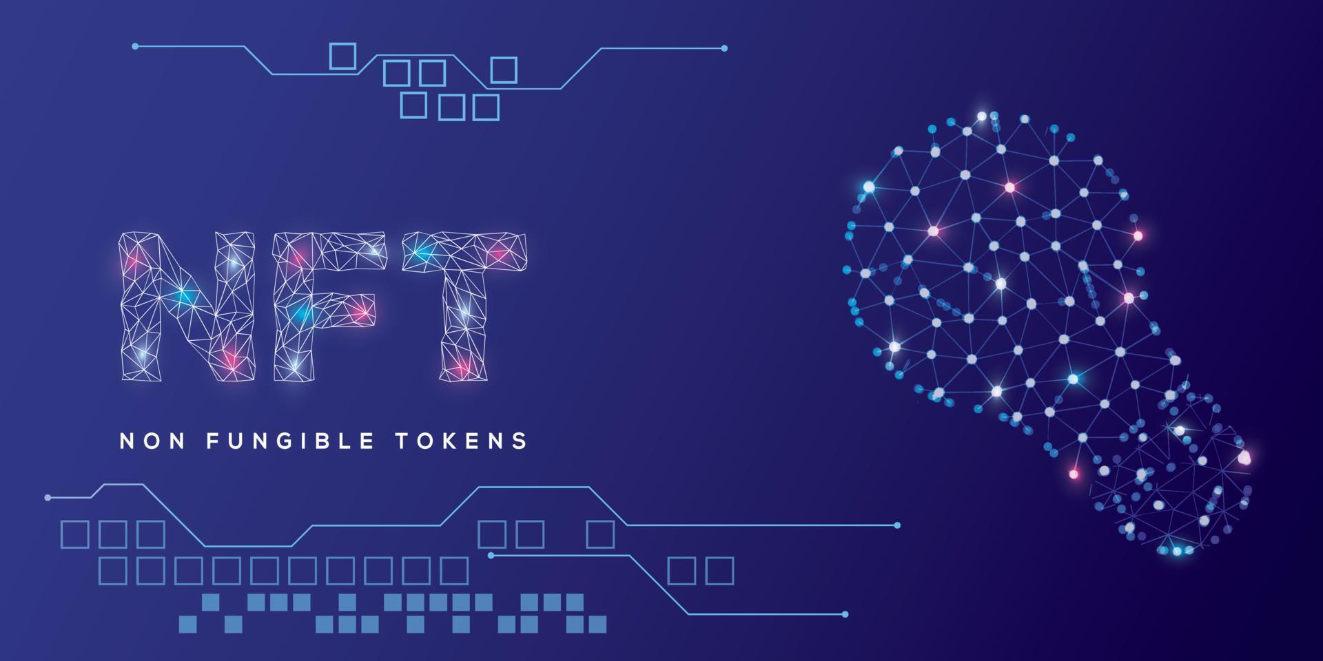 NFT nonfungible token wallpaper with futuristic node effect and lights vector