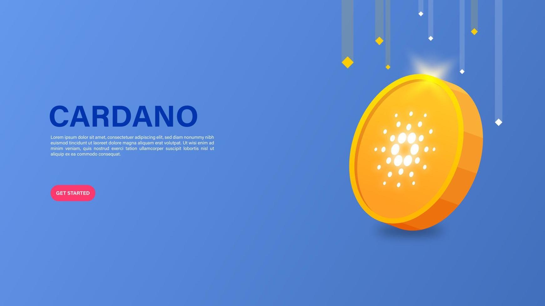 Cardano banner page for crypto website or apps. Cryptocurrency vector illustration.