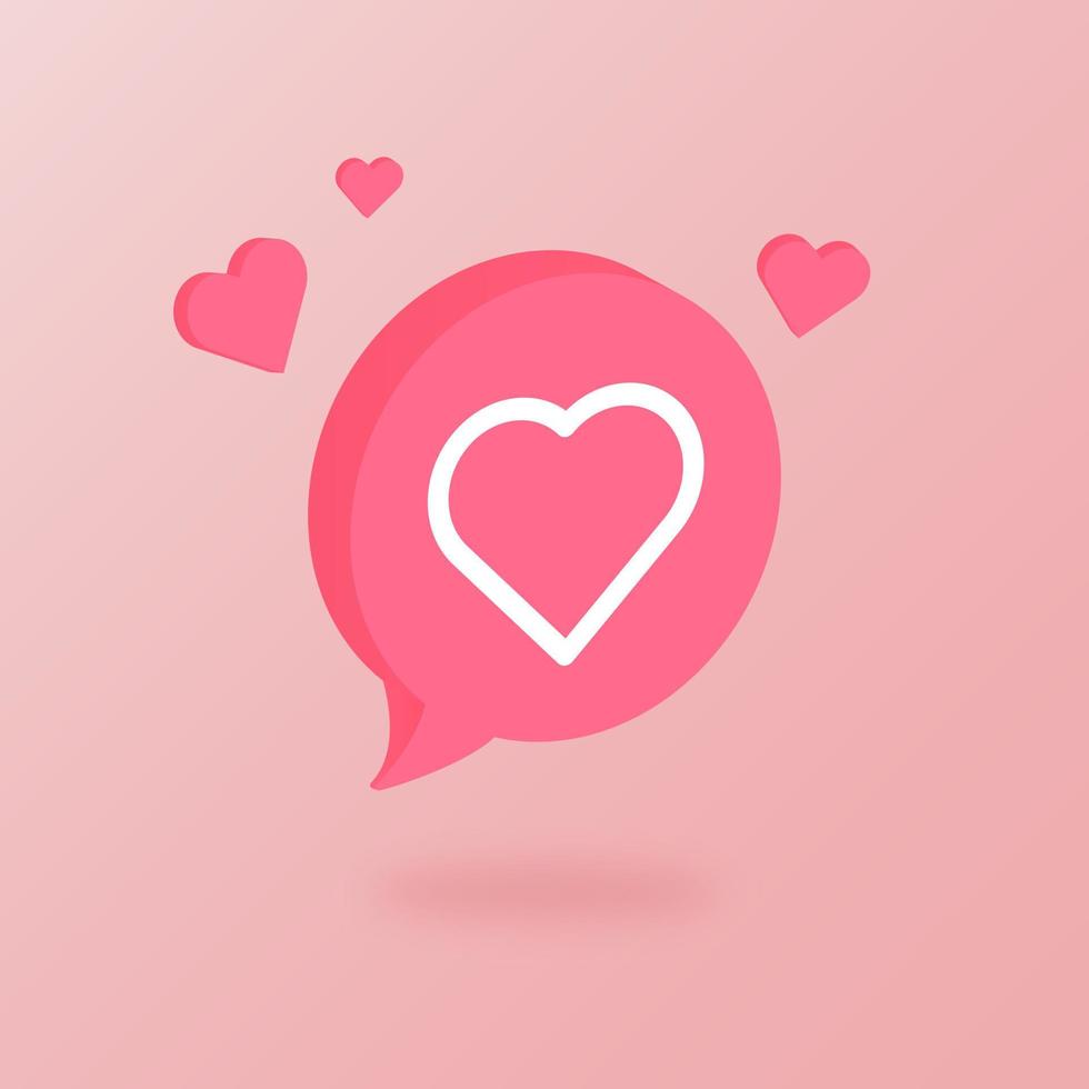 Heart signs on a 3d speech bubble. 3d circle like notification icons. vector