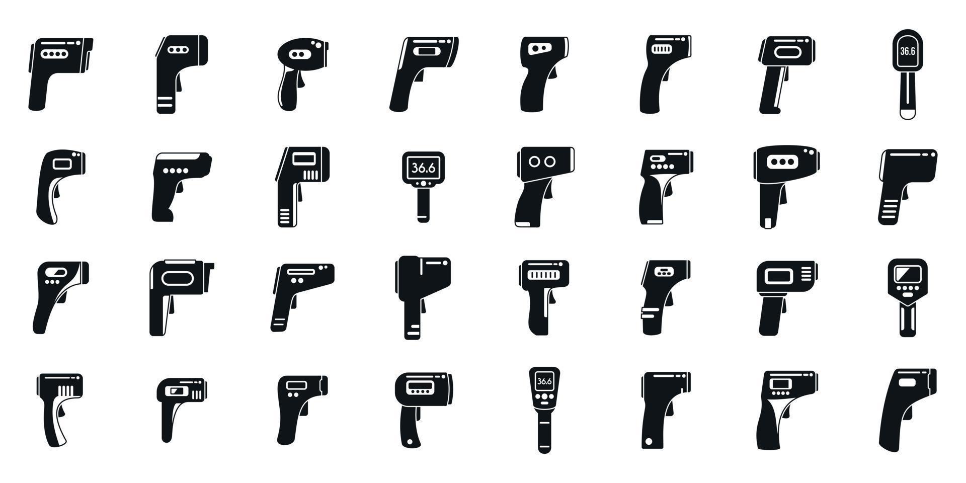 Laser thermometer icons set simple vector. Heat device vector