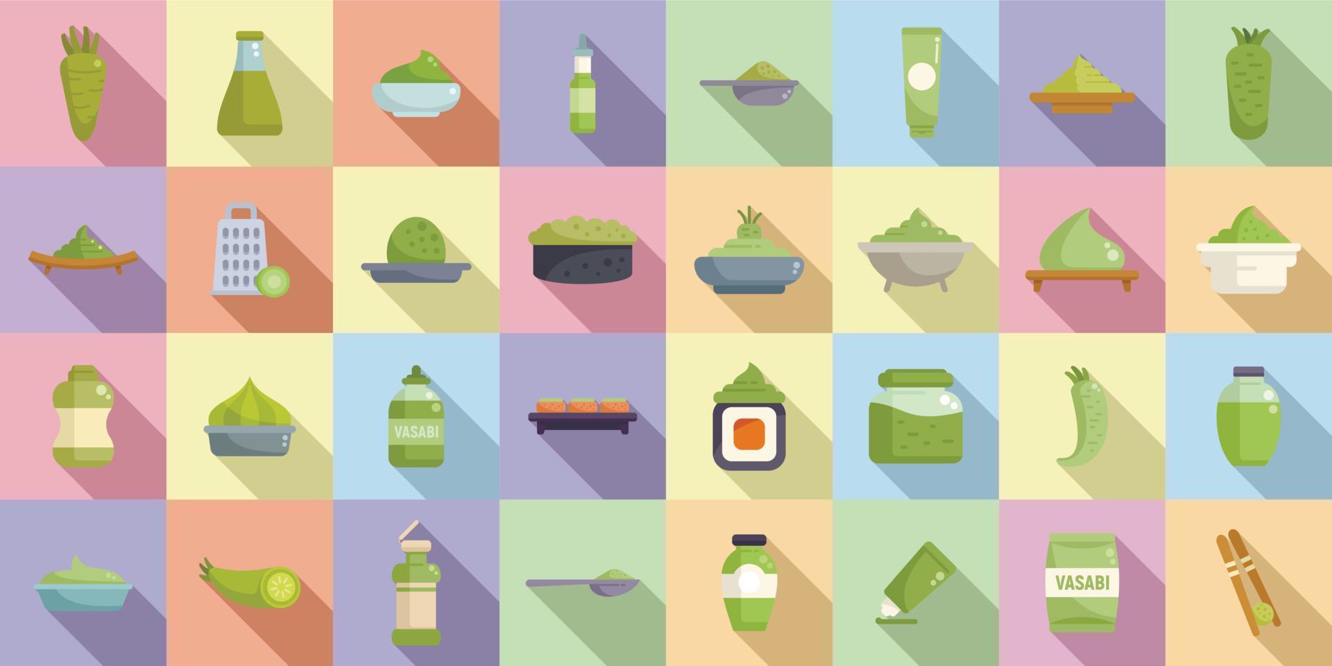 Wasabi icons set flat vector. Asia bowl vector