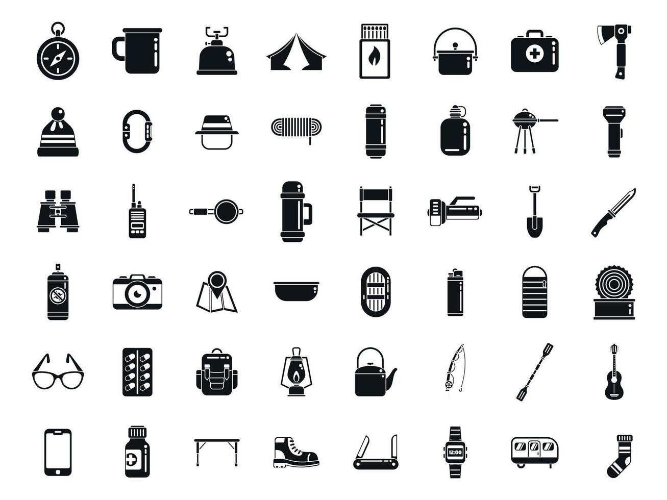 Equipment for hike icons set simple vector. Hiker backpack vector