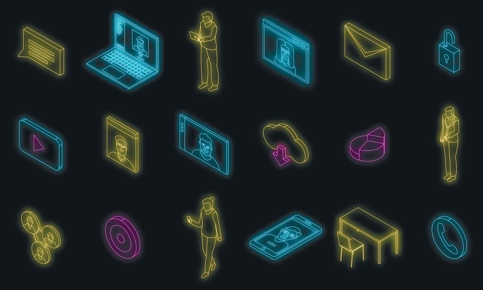 Online meeting icons set vector neon