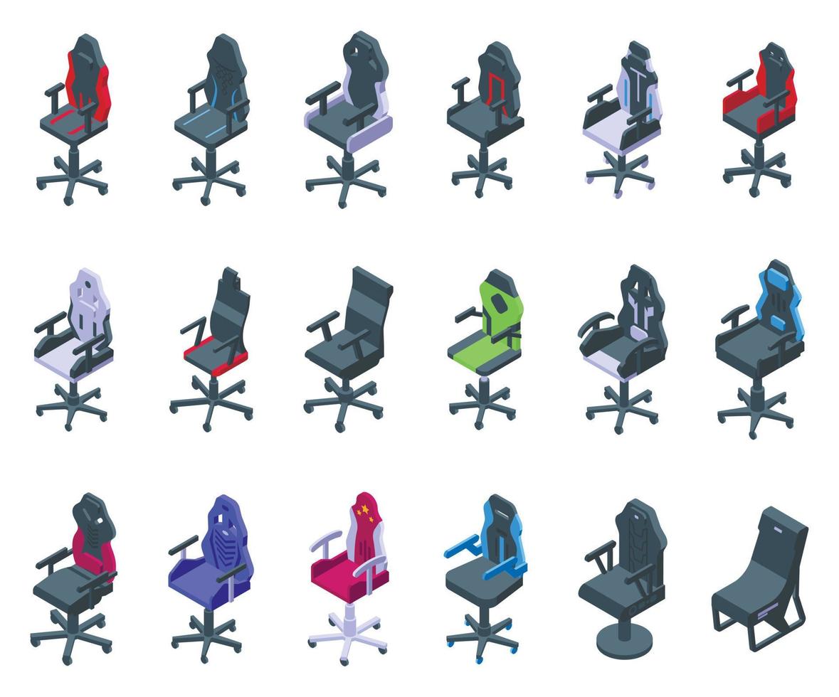 Gaming chair icons set isometric vector. Furniture equipment vector