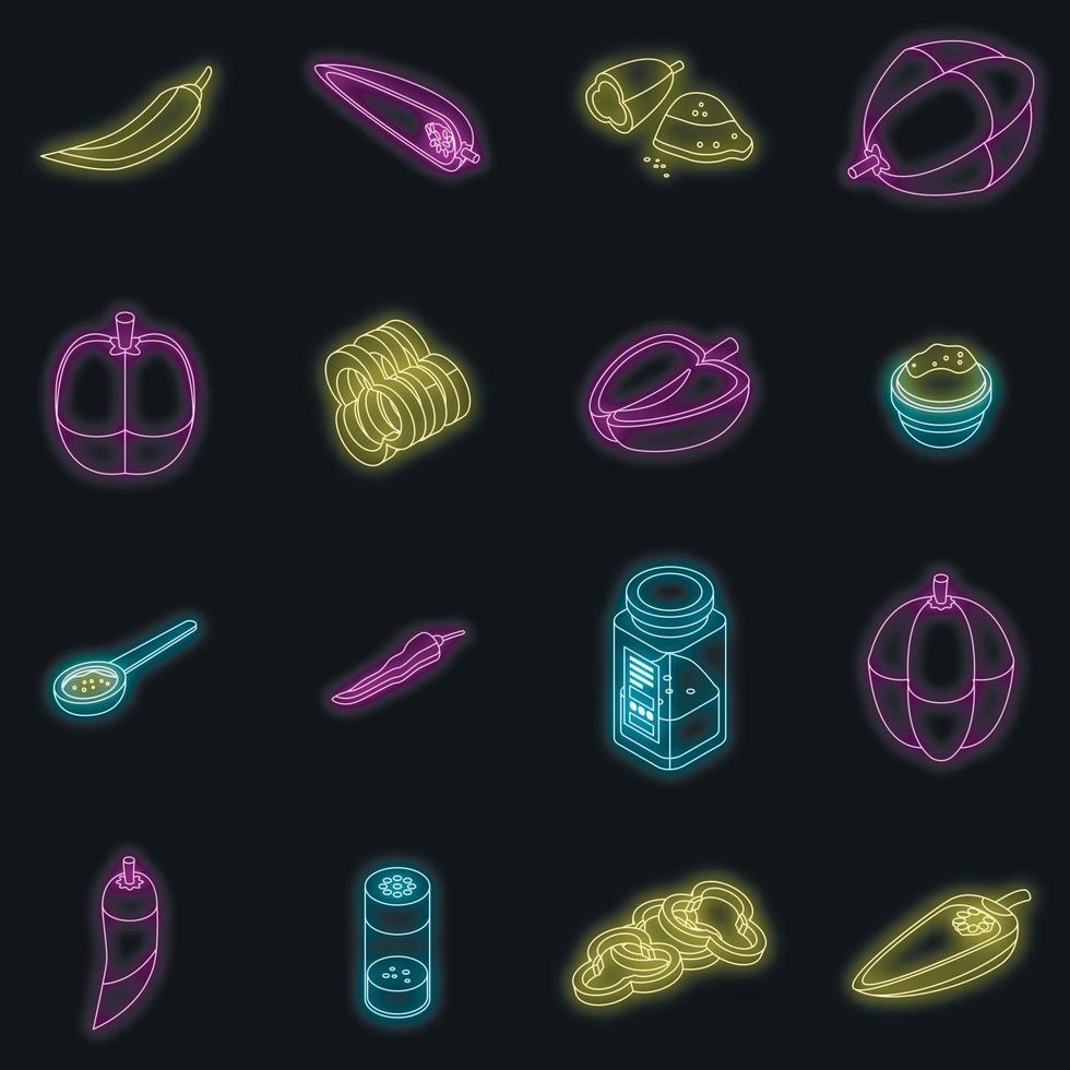 Paprica icons set vector neon