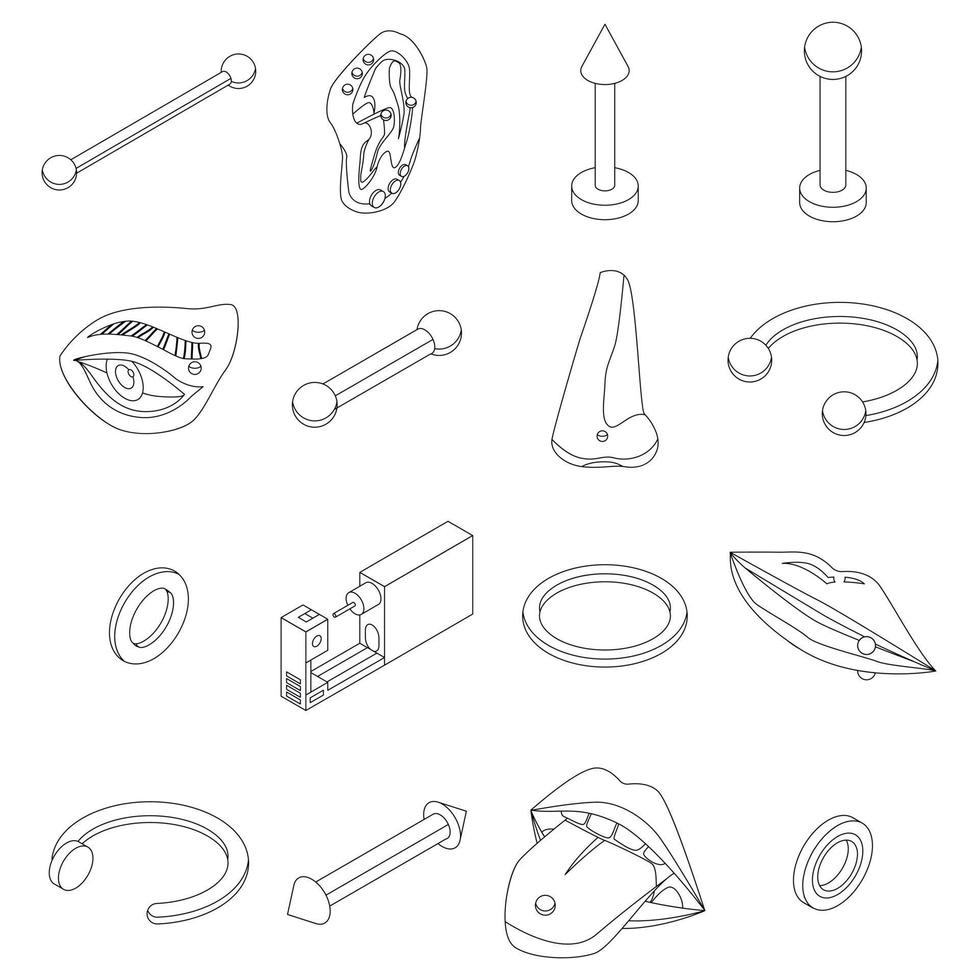 Piercing icons set vector outline