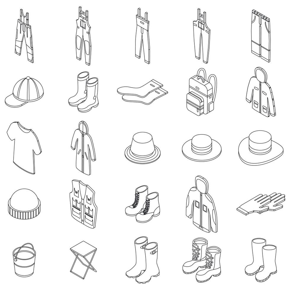 Fisherman clothes icons set vector outline