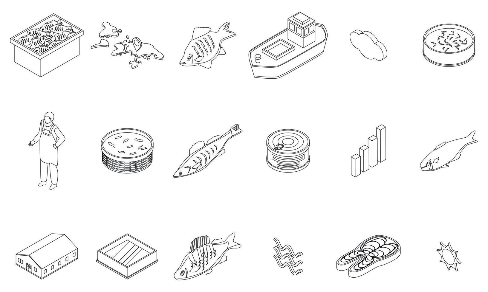 Fish farm icons set vector outline