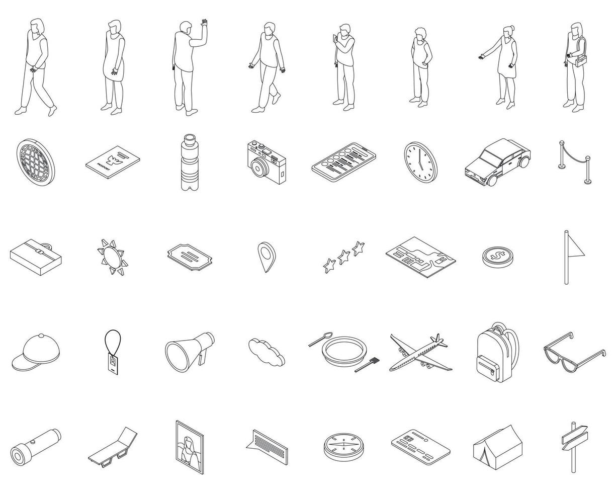 Excursion icons set vector outline