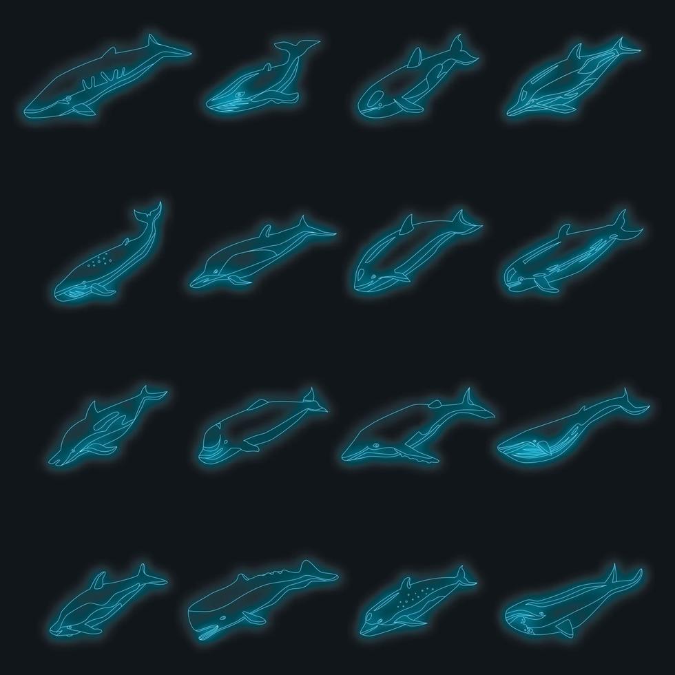 Whale icons set vector neon