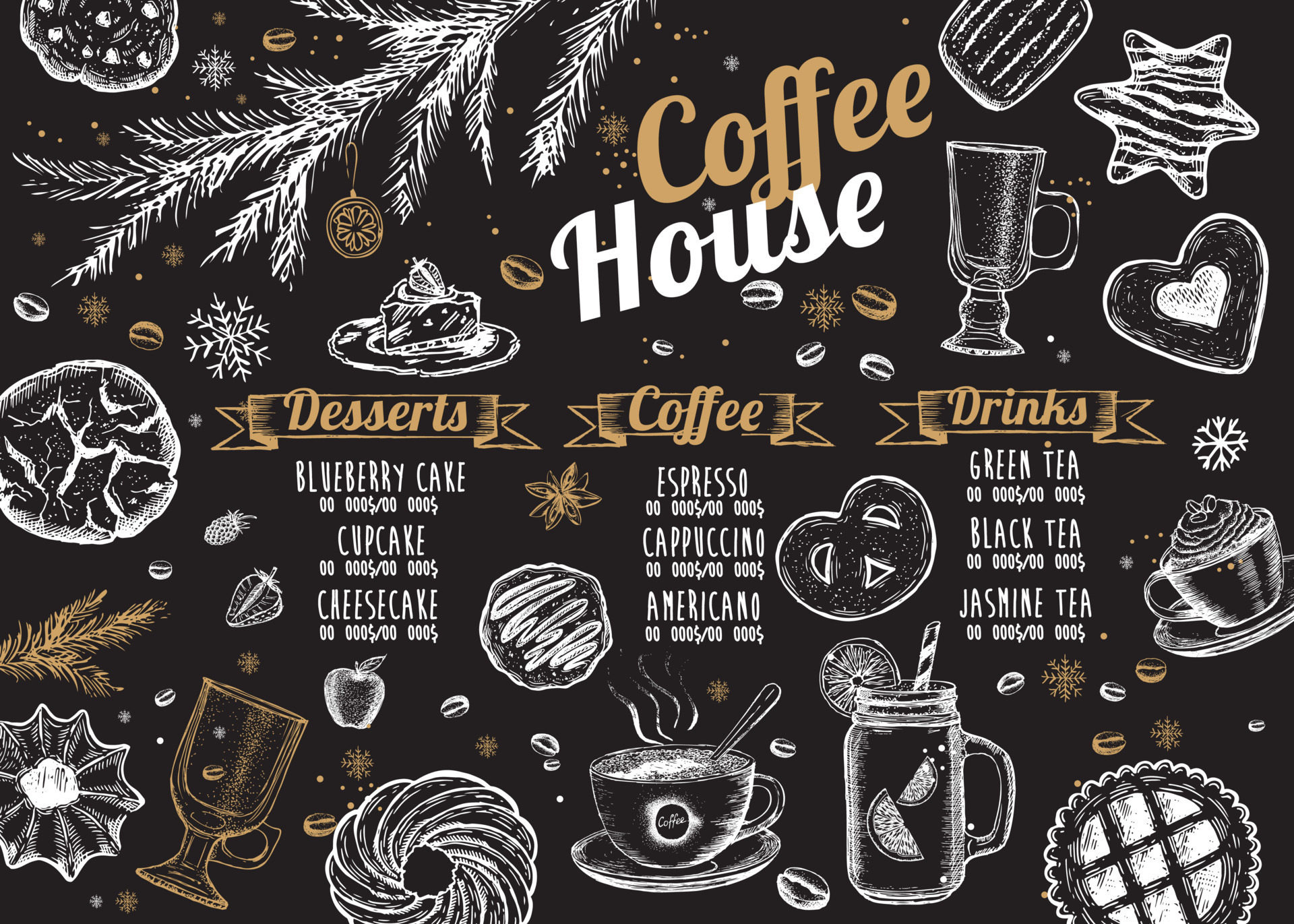 Christmas menu cafe. Food flyer. Restaurant menu. Template design