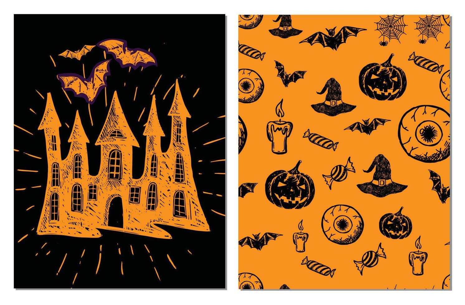 Halloween symbols hand drawn illustrations vector