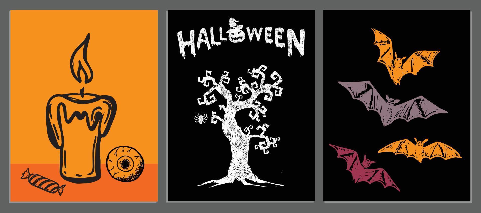 Halloween symbols hand drawn illustrations vector