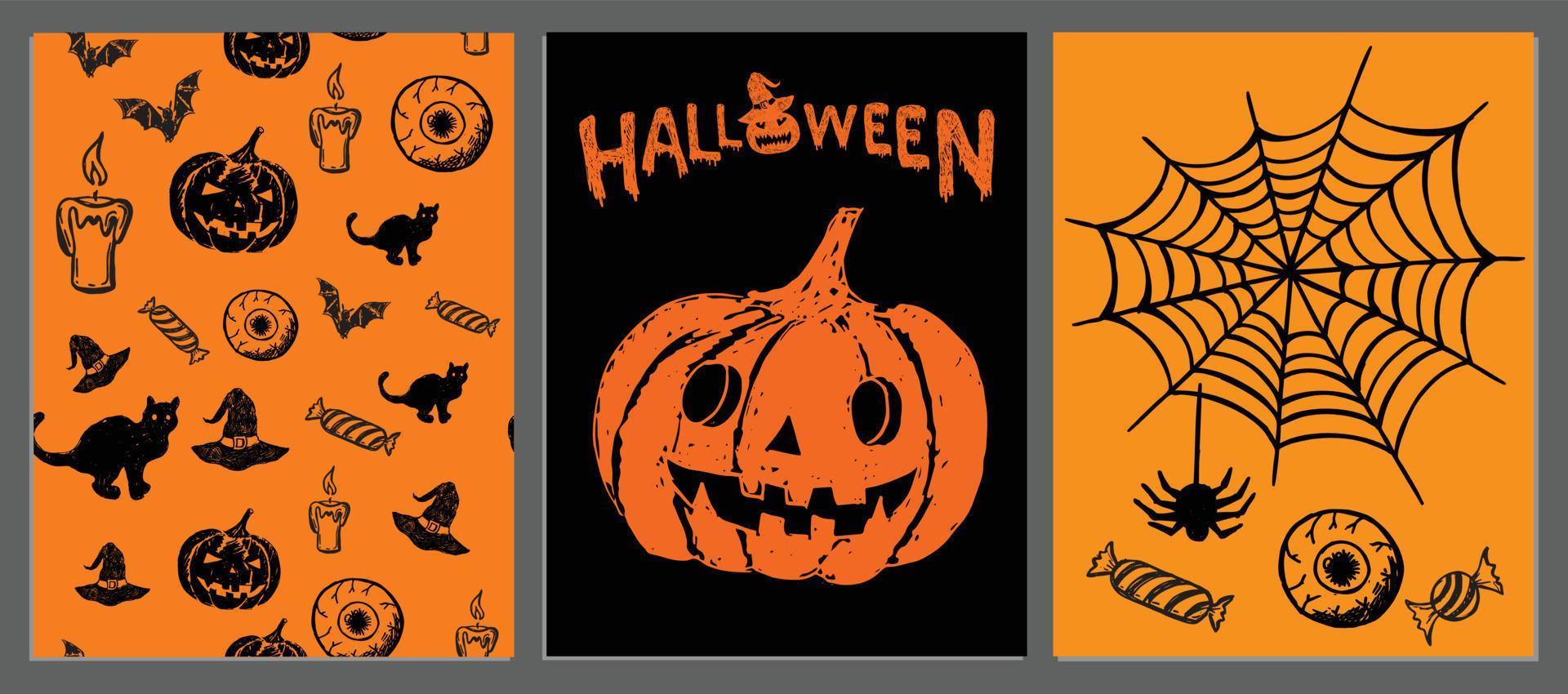 Halloween symbols hand drawn illustrations vector