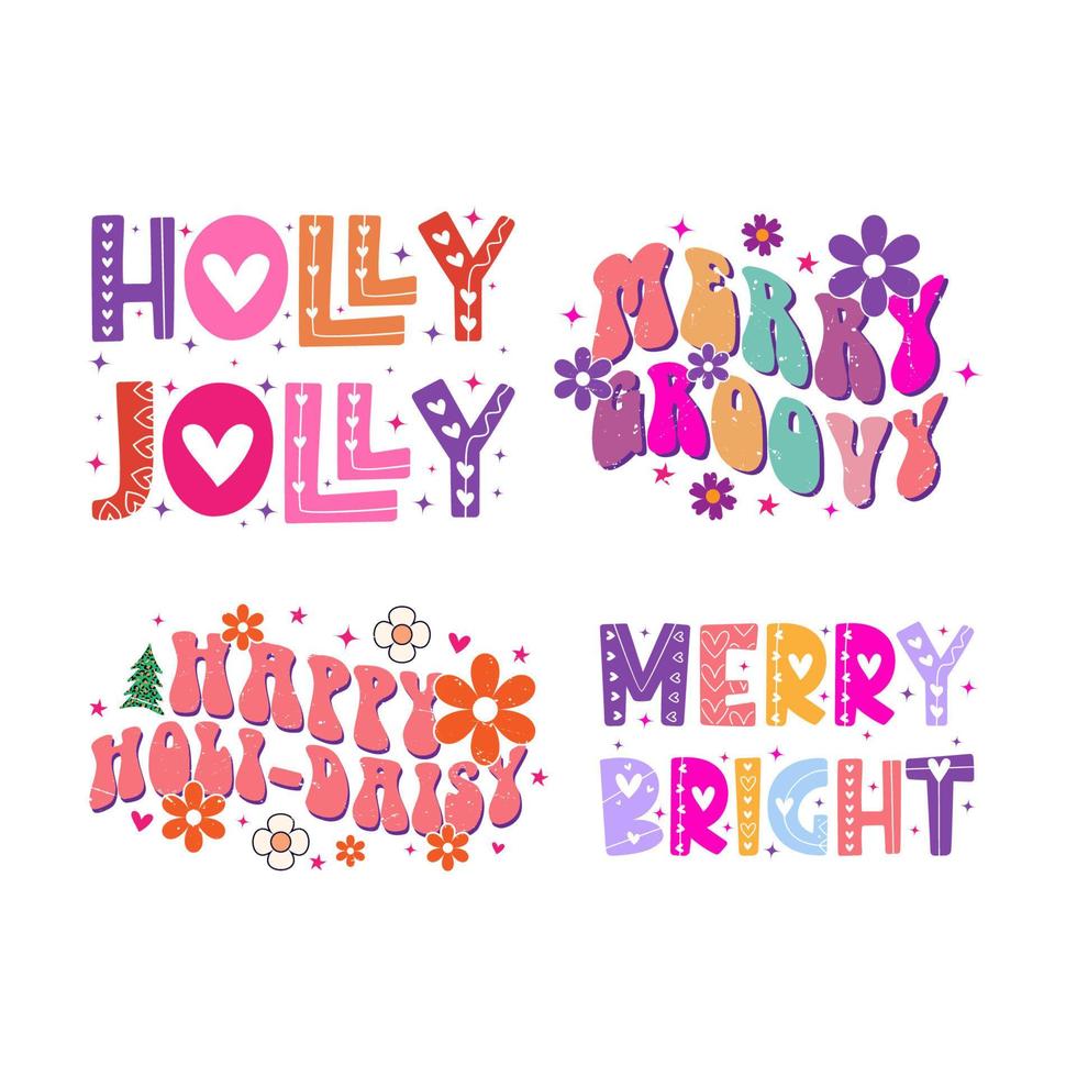 Merry Christmas lettering designs. Christmas tree illustrations. Merry Christmas and Happy New vector