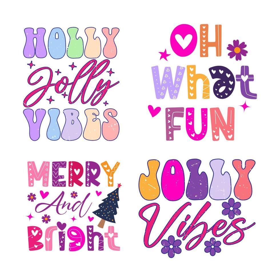 Merry Christmas lettering designs. Christmas tree illustrations. Merry Christmas and Happy New set vector