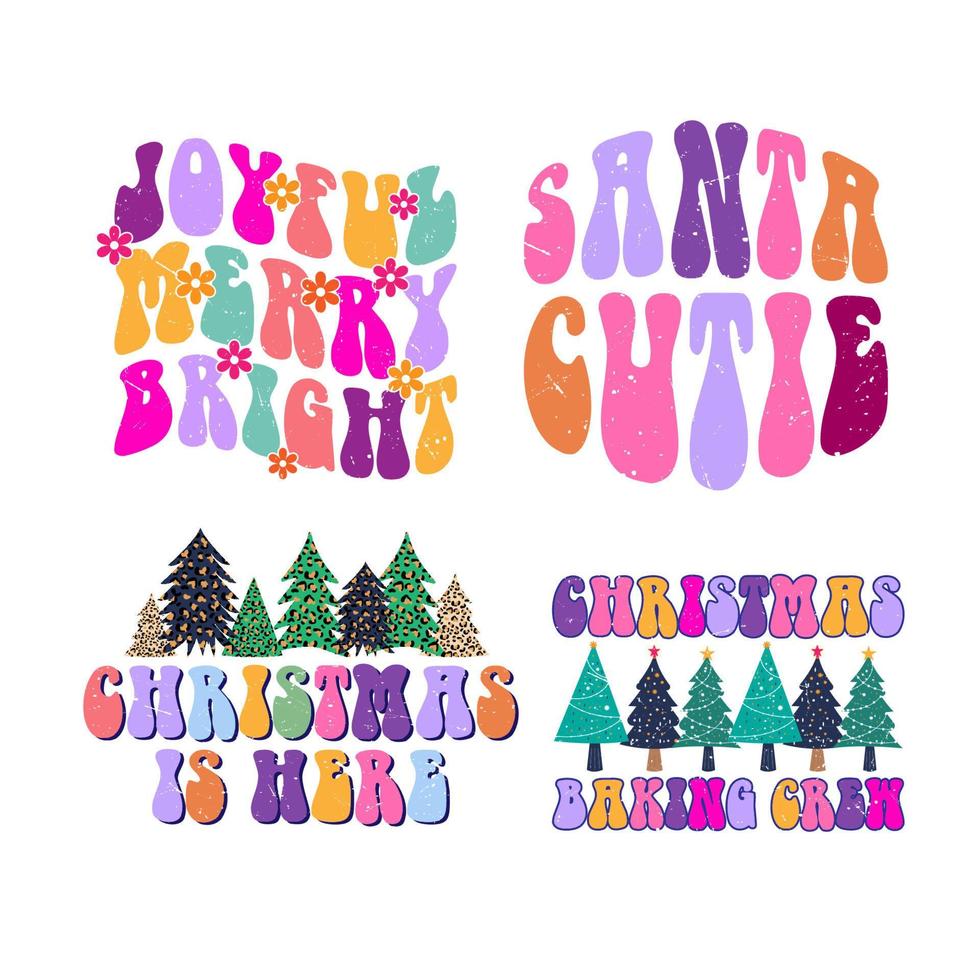Merry Christmas lettering designs. Christmas tree illustrations. Merry Christmas and Happy New vector