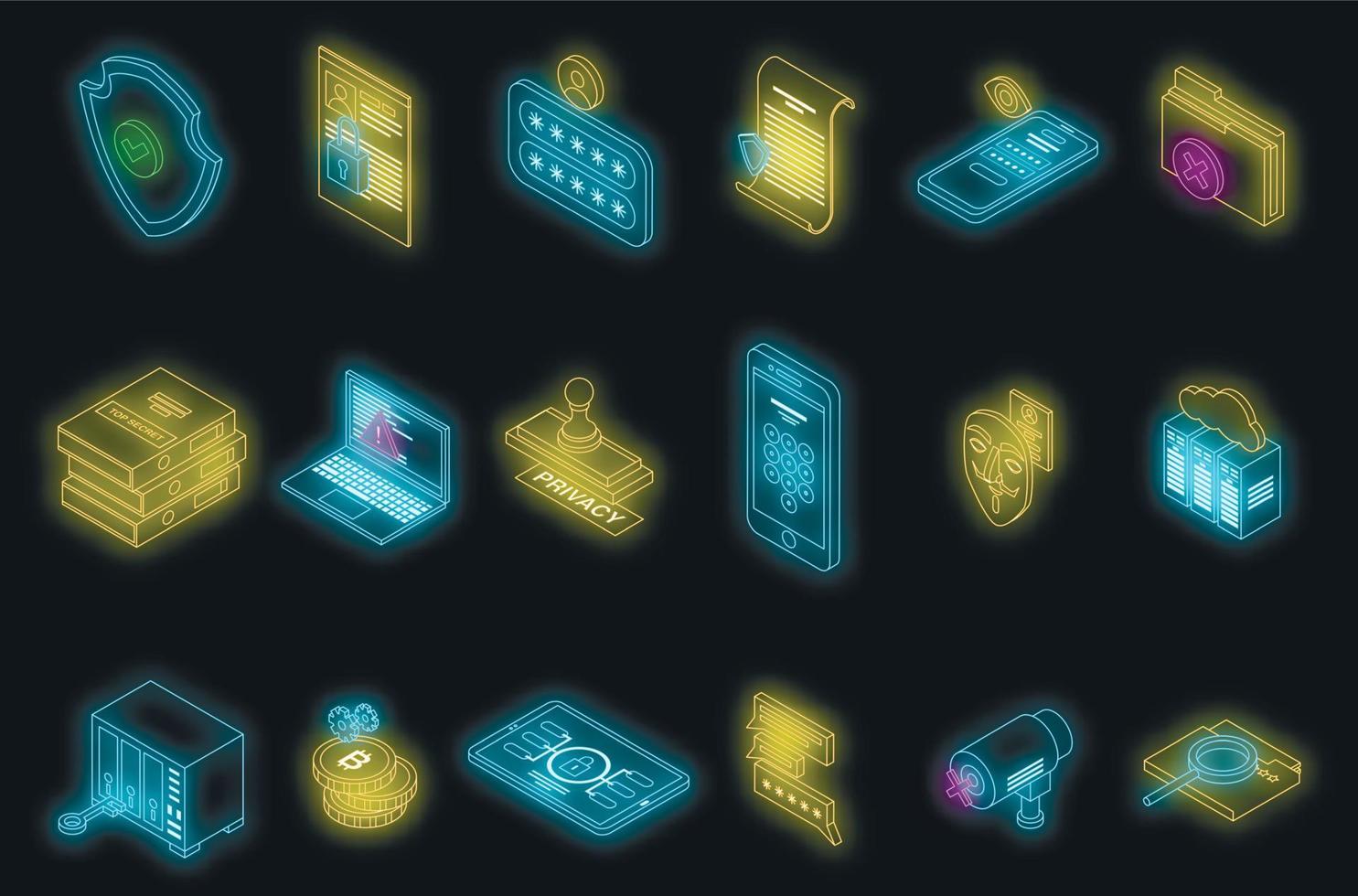 Privacy icons set vector neon