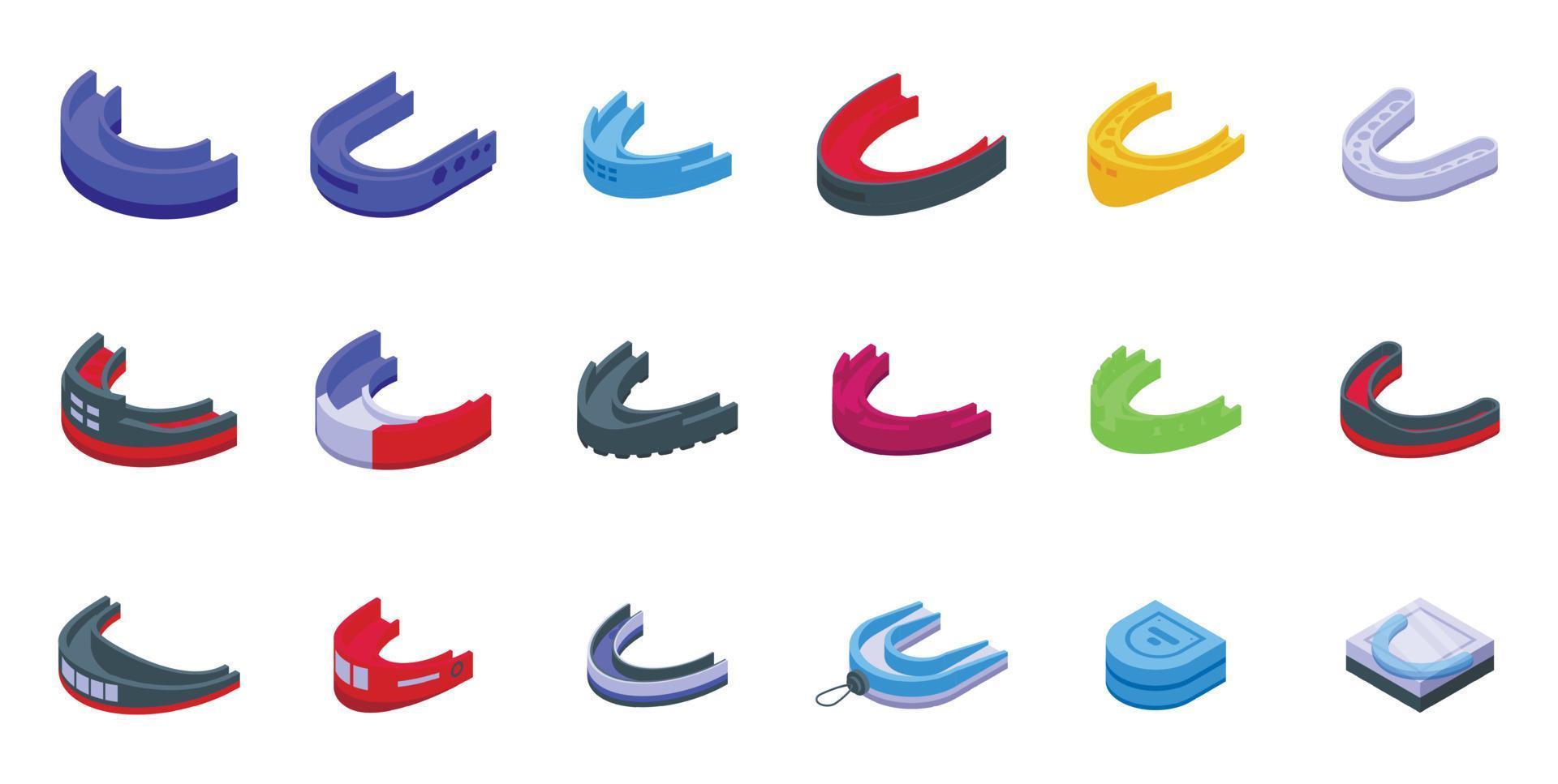 Mouthguard icons set isometric vector. Dental boxer vector