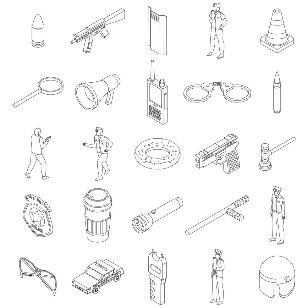 Police equipment icons set vector outline