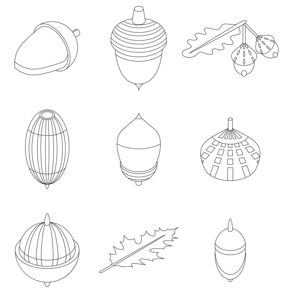 Acorn icons set vector outline
