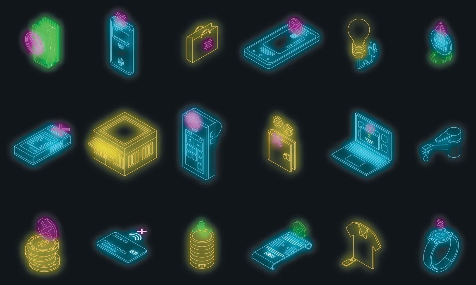 Payment cancellation icons set vector neon