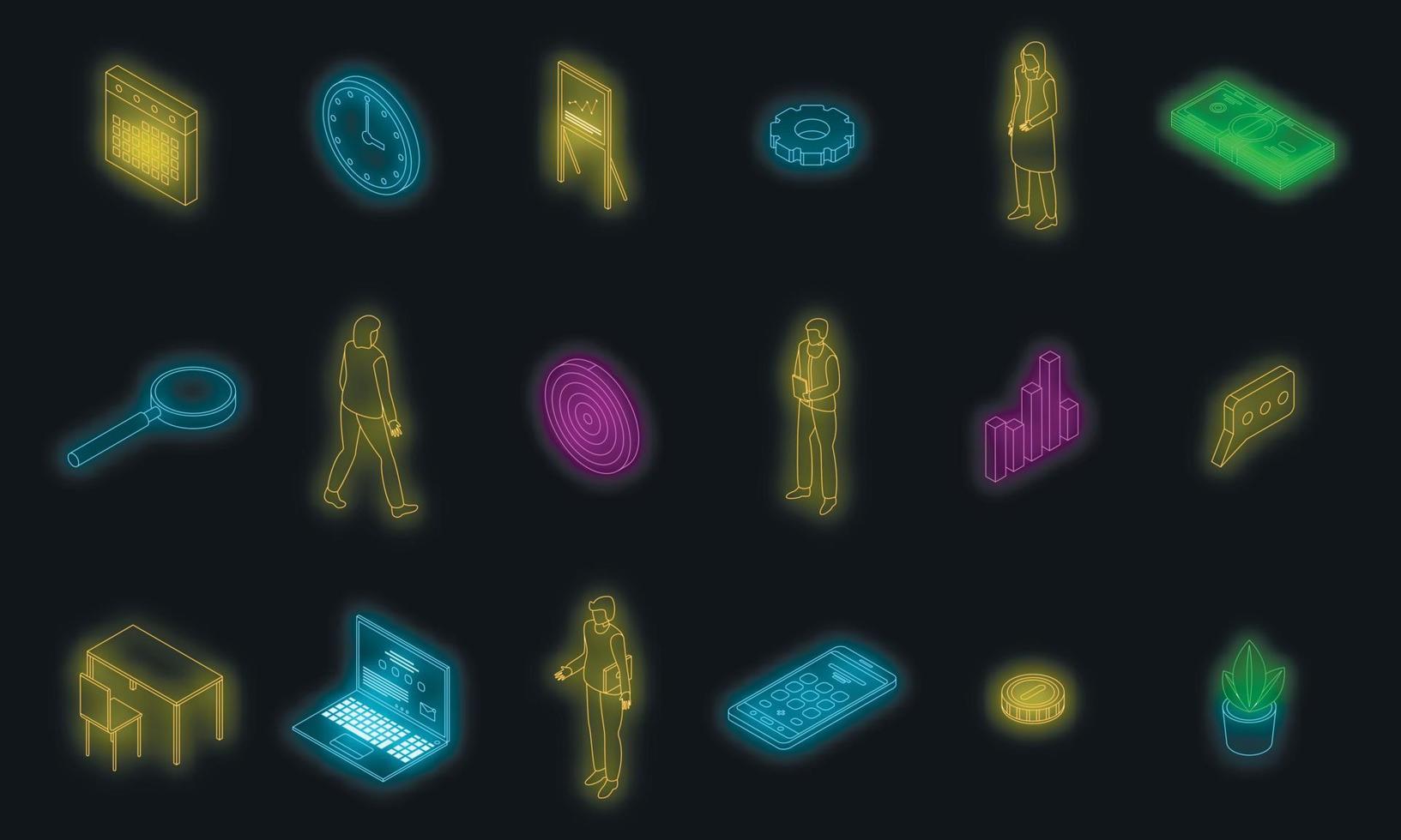 Account manager icons set vector neon